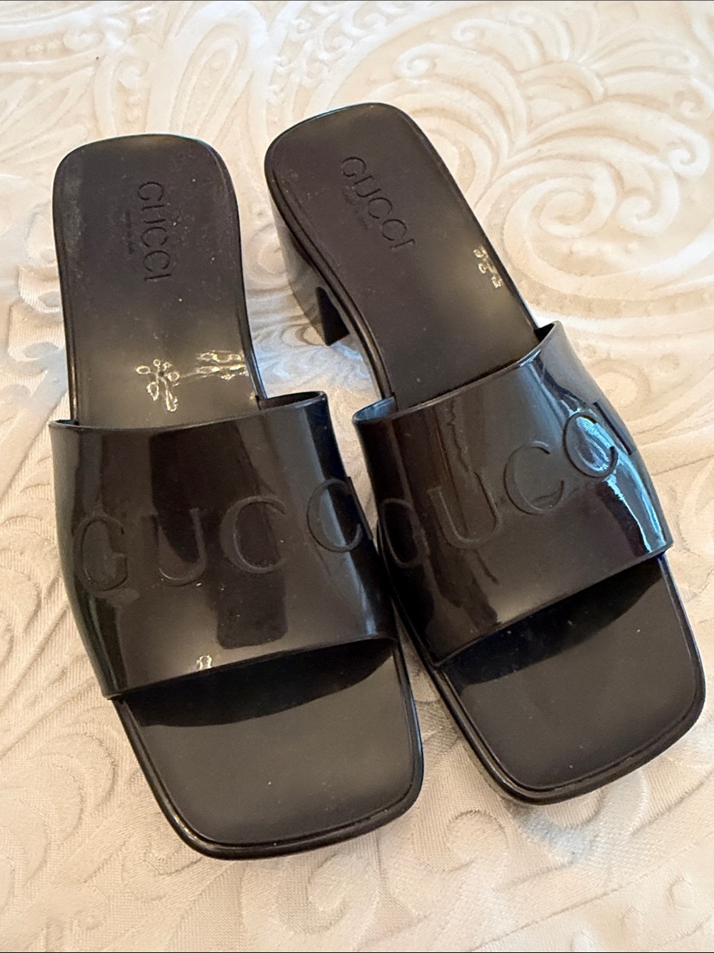 Gucci Authentic Black Rubber Logo Slide Mules